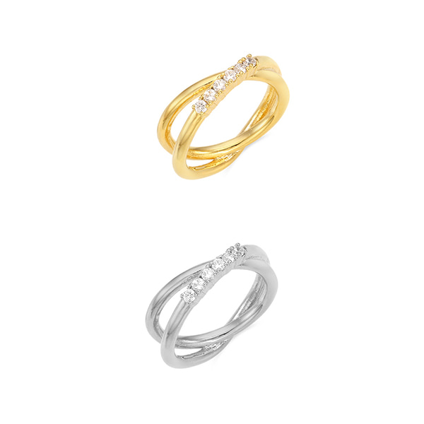 Crystal Cross Line Layered Ring_2Color